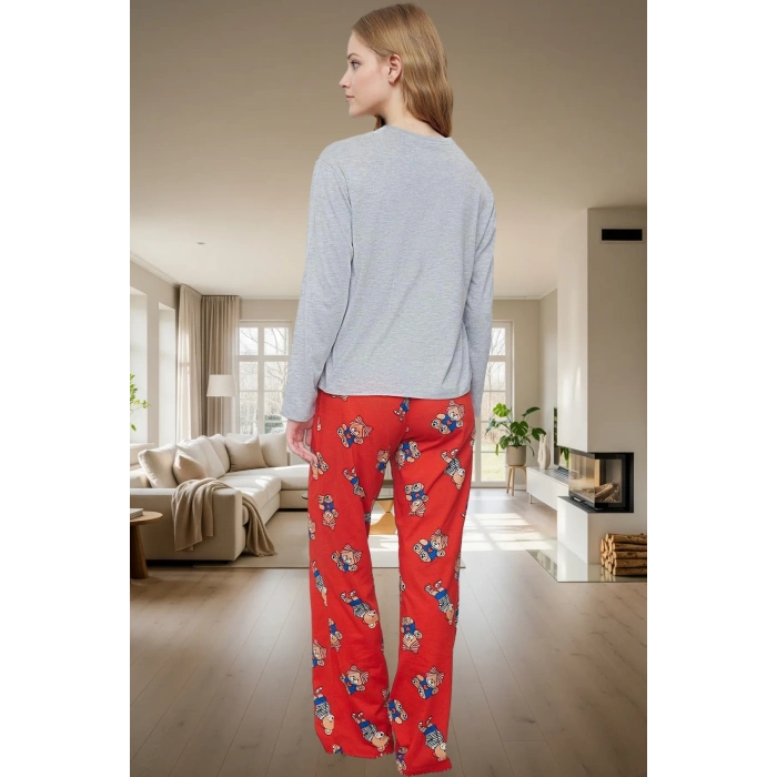 Ayıcıklı Kadın Pijama Takımı; Kışlık Rahat ve 2li Set Zarifane Tasarım