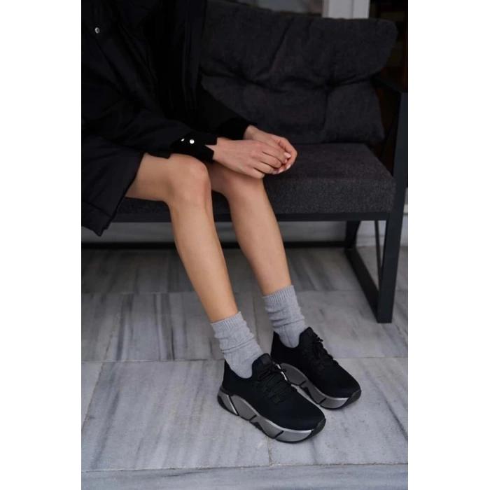 Bağcık Detaylı Fileli Sneaker Ve Günlük Spor Ayakkabı Siyah-Gri