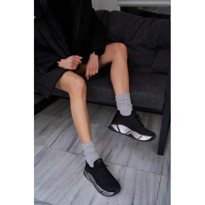 Bağcık Detaylı Fileli Sneaker Ve Günlük Spor Ayakkabı Siyah-Gri