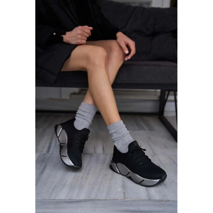 Bağcık Detaylı Fileli Sneaker Ve Günlük Spor Ayakkabı Siyah-Gri