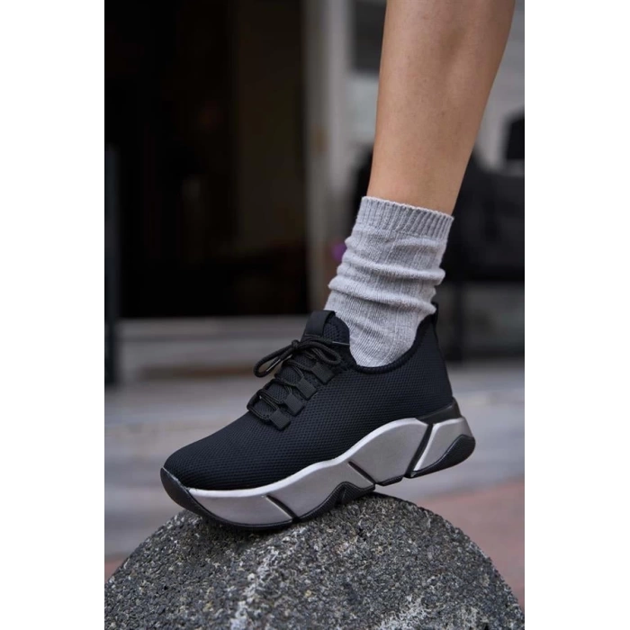 Bağcık Detaylı Fileli Sneaker Ve Günlük Spor Ayakkabı Siyah-Gri