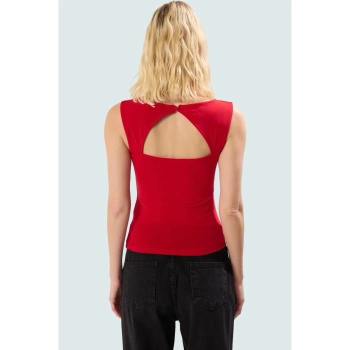Basic Kare Yaka Bluz Polyester Örme Kumaş Fitted Yazlık Modern Stil Yüksek Kalite