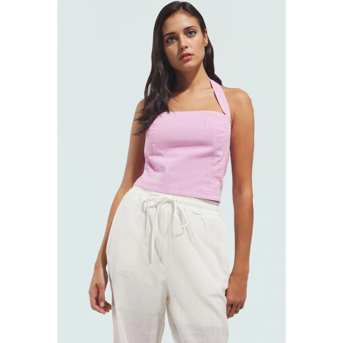 Basic Kolsuz Bluz %100 Pamuk Keten Dokuma Fitted Trend Tasarım Premium Kalite Mükemmel Uyum