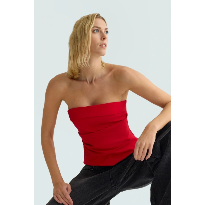Basic Straplez Bluz %88 Polyester %12 Elastan Renk Yazlık Günlük Kullanım İçin