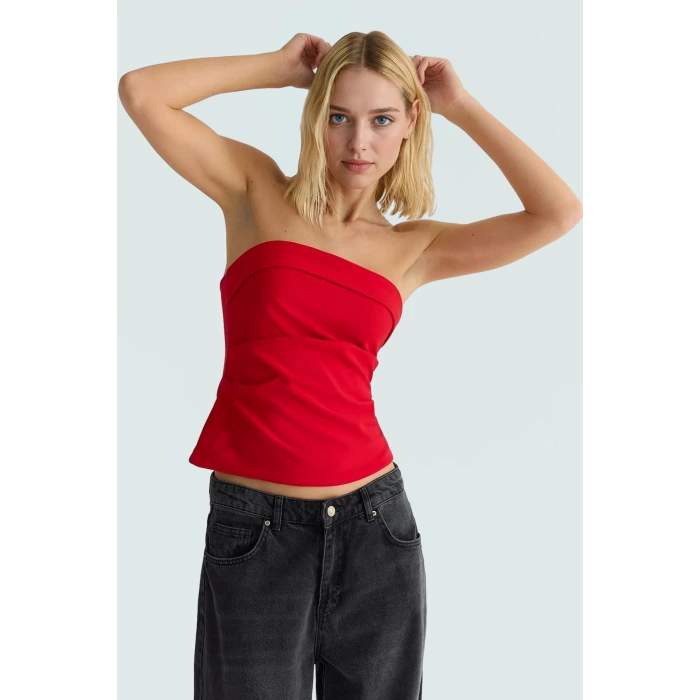 Basic Straplez Bluz %88 Polyester %12 Elastan Renk Yazlık Günlük Kullanım İçin