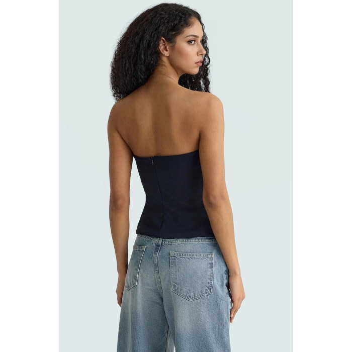 Basic Straplez Bluz %88 Polyester %12 Elastan Renk Yazlık Günlük Kullanım İçin