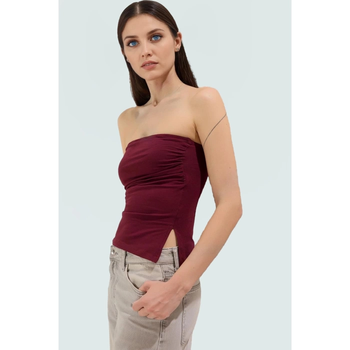 Basic Straplez Kolsuz Bluz %95 Pamuk Örme Kumaş Fitted Uzun Ömürlü Trend Tasarım