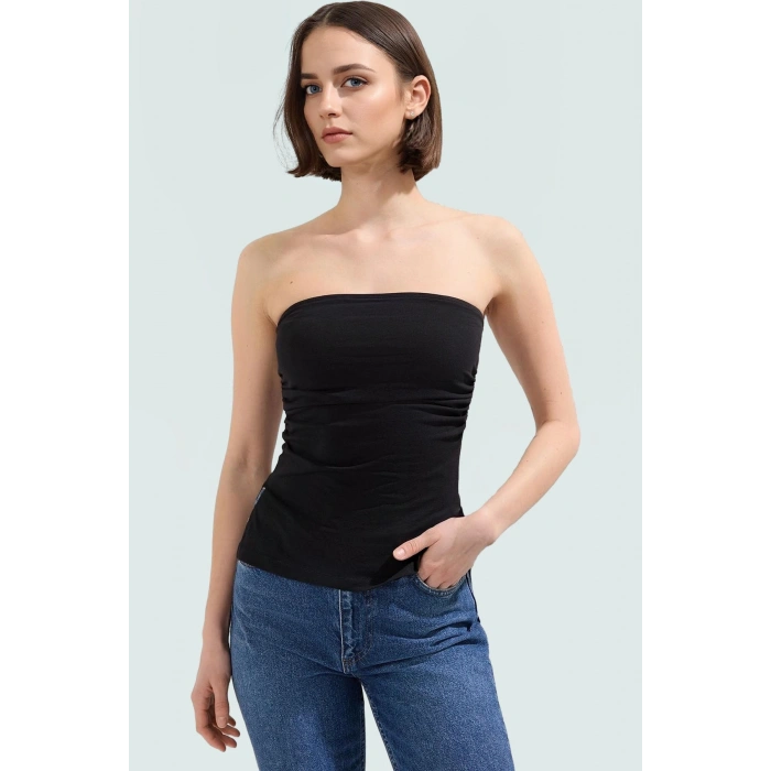 Basic Straplez Kolsuz Bluz %95 Pamuk Örme Kumaş Fitted Uzun Ömürlü Trend Tasarım