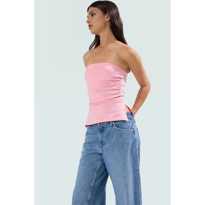 Basic Straplez Kolsuz Bluz %95 Pamuk Örme Kumaş Fitted Uzun Ömürlü Trend Tasarım