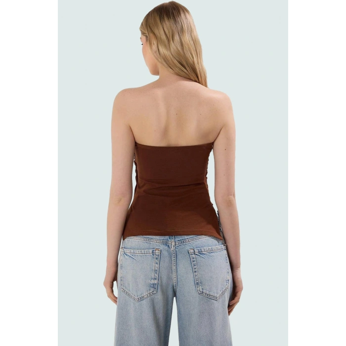 Basic Straplez Kolsuz Bluz %95 Pamuk Örme Kumaş Fitted Uzun Ömürlü Trend Tasarım