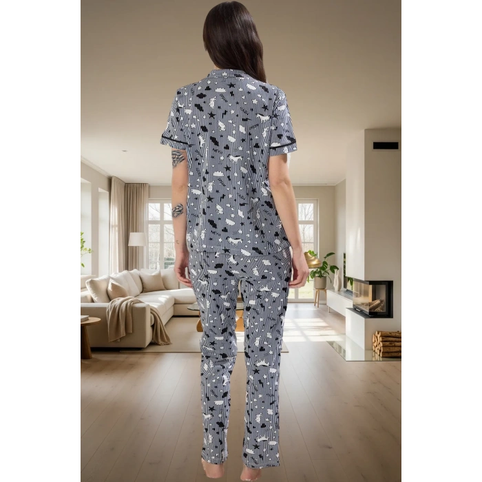 Baskılı Örme Pijama Takımı %100 Pamuk Regular Kalıp Rahat Uyku Şık Görünüm
