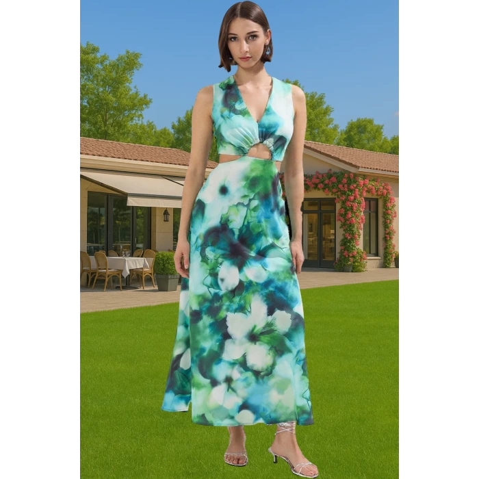 Batik Desenli Maxi Elbise A Line Kalıp Polyester Kumaş Yazlık Elbise Uzun Ömürlü Yüksek Kalite
