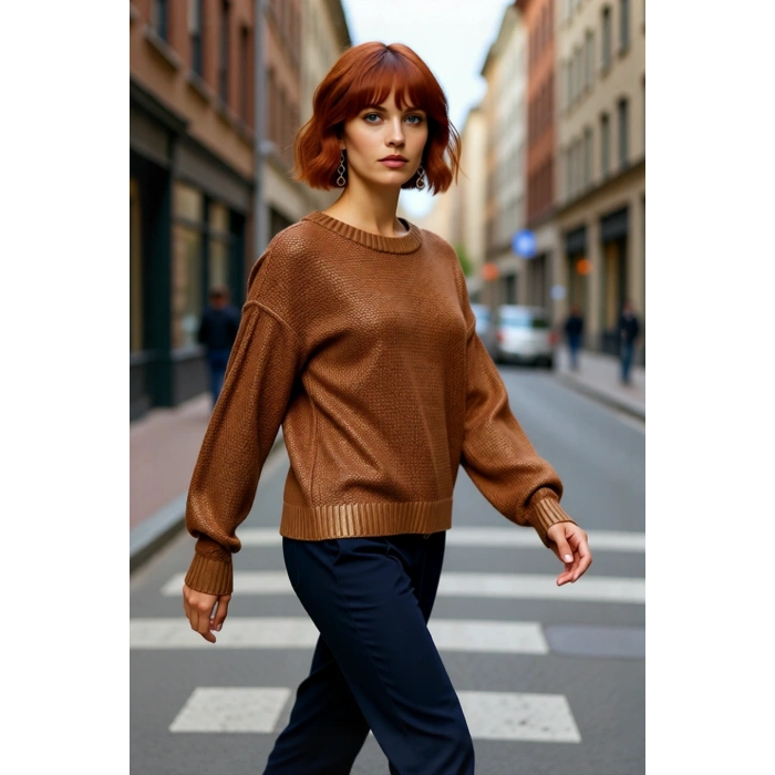 Bayan Basic Siluet Düşük Kol Rahat Kalıp Akrilik Triko Kazak Kış Günleri İçin Şık Seçim Kaliteli