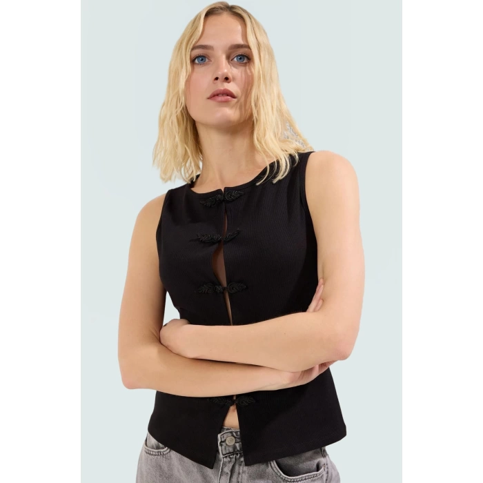 Bisiklet Yaka Fitilli Kaşkorse Bluz Pamuklu Yazlık Günlük Profesyonel Görünüm Modern Stil
