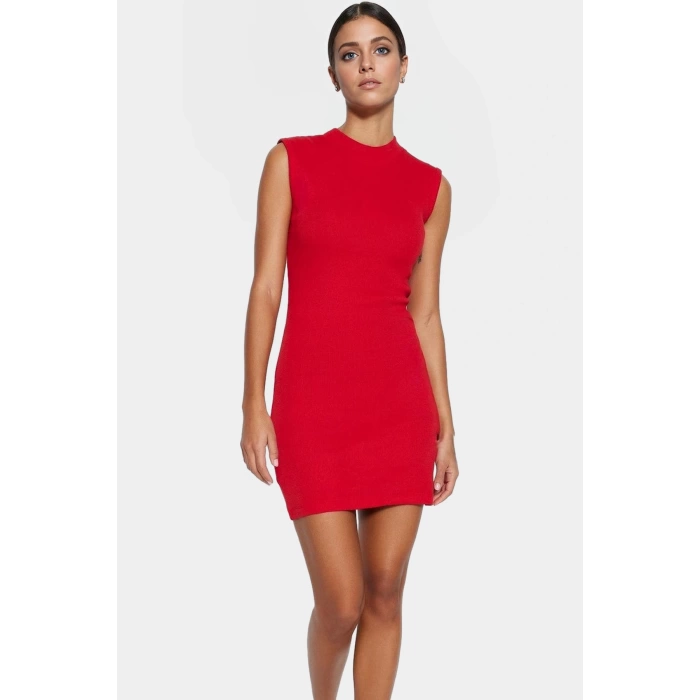 Bisiklet Yaka Kolsuz Mini Elbise Bodycon Kalıp Örme Kumaş Dayanıklı Malzeme Trend Tasarım