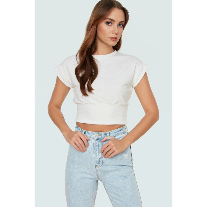 Bisiklet Yaka Kolsuz Örme Bluz Crop Fit Yazlık Günlük Zarifane Tasarım Dayanıklı Malzeme