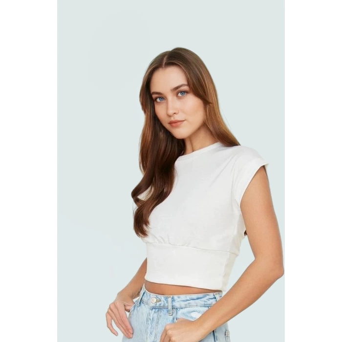 Bisiklet Yaka Kolsuz Örme Bluz Crop Fit Yazlık Günlük Zarifane Tasarım Dayanıklı Malzeme