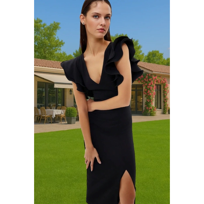 Bodycon Kalıp Kısa Kollu Polyester Abiye Elbise Profesyonel Görünüm Trend Tasarım Trend Tasarım