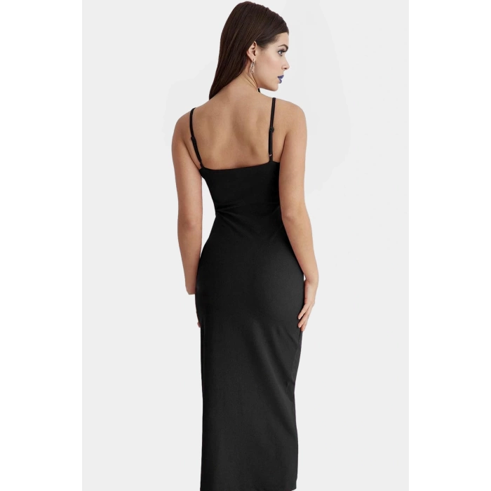 Bodycon Maxi Elbise Yazlık Örme Astarlı Yırtmaçlı Günlük Kullanım İçin Şık Görünüm