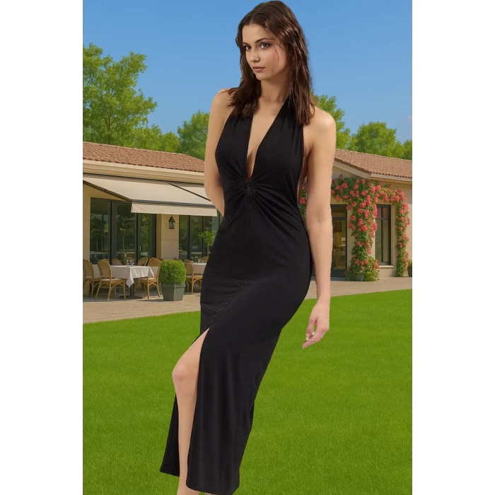 Bodycon Maxi Örme Elbise V Yaka Plaj Elbisesi Yaz Koleksiyonu Rahat Kullanım Dayanıklı Malzeme
