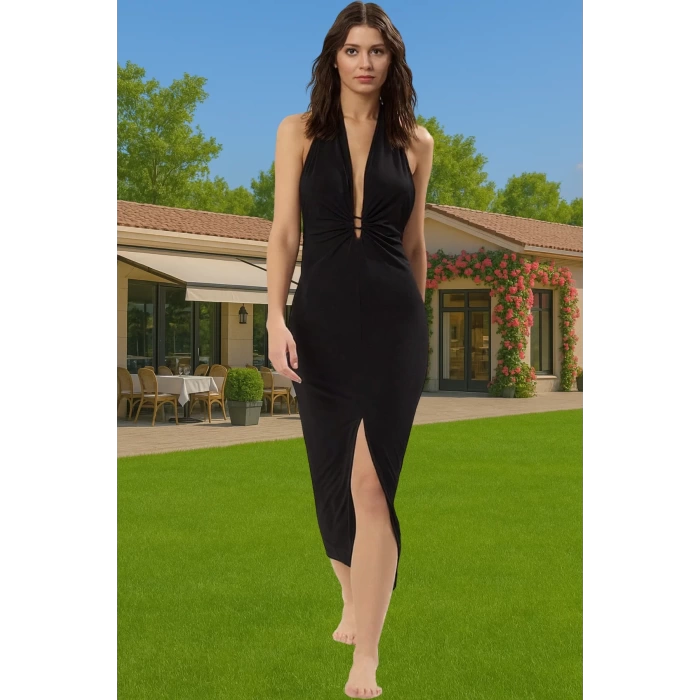 Bodycon Maxi Örme Elbise V Yaka Plaj Elbisesi Yaz Koleksiyonu Rahat Kullanım Dayanıklı Malzeme