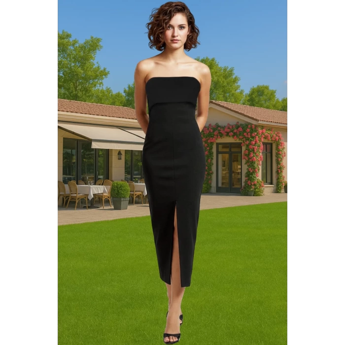 Bodycon Midi Abiye Elbise Polyester Elastan Karışımlı Dokuma Kumaş Konforlu Kesim Özel Tasarım