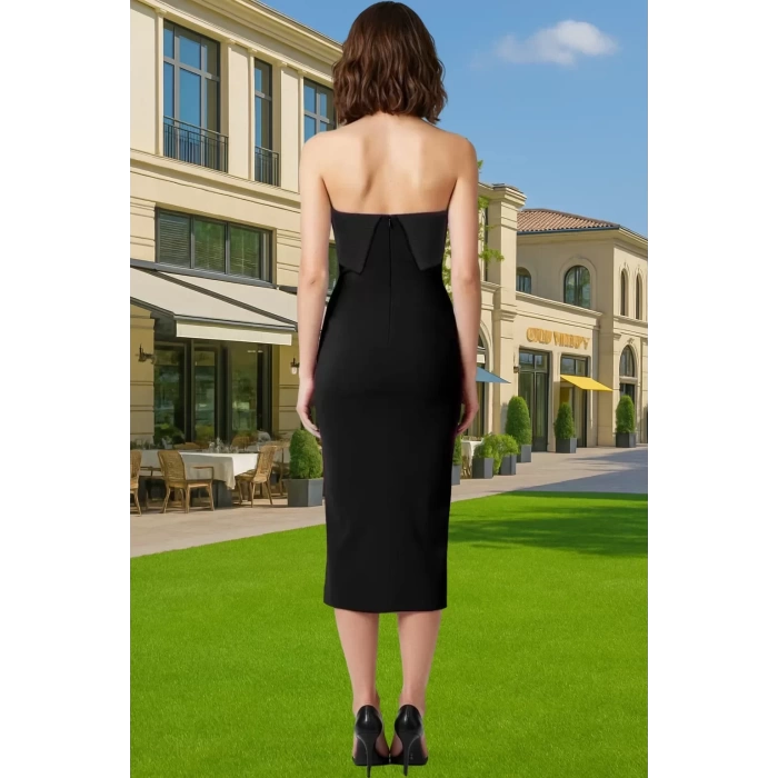 Bodycon Midi Abiye Elbise Polyester Elastan Karışımlı Dokuma Kumaş Konforlu Kesim Özel Tasarım