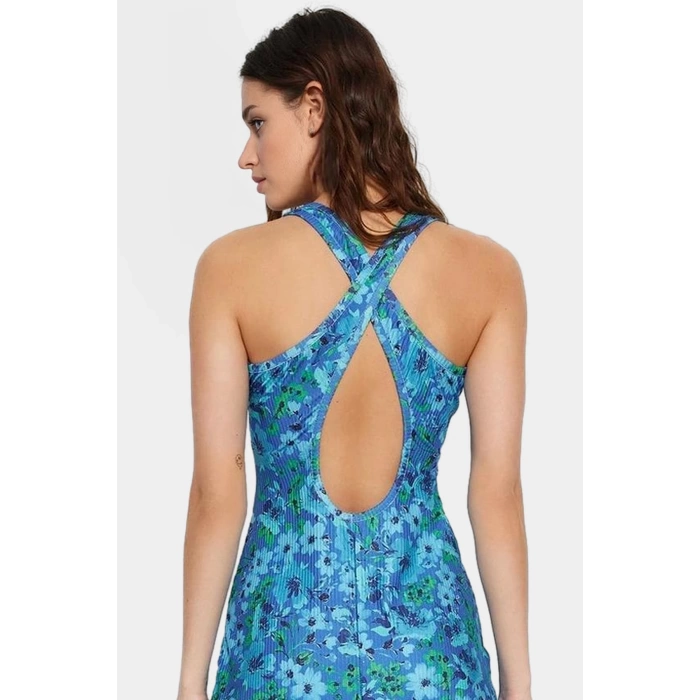 Bodycon Midi Elbise Çiçek Baskı 96% Polyester 120cm Boy Örme Kumaş Dayanıklı Malzeme