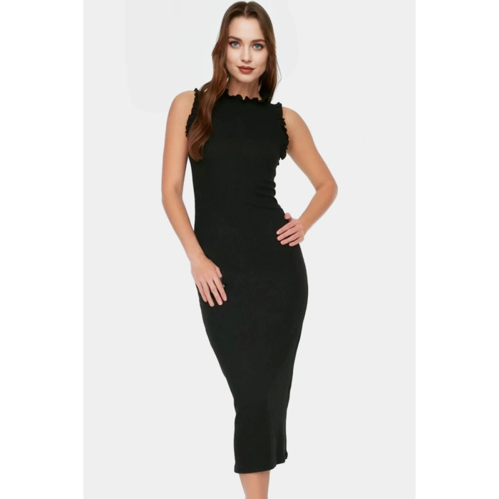 Bodycon Midi Elbise Örme Kumaş Büzgülü Kollar Nefes Alabilir Pamuk Rahat Ve Şık Modern Stil