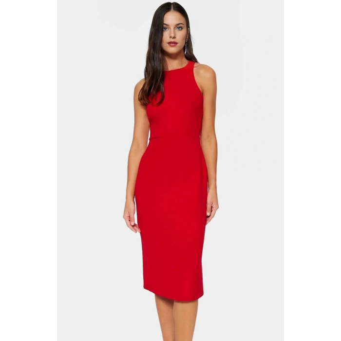 Bodycon Midi Elbise Şık Halter Yaka Nefes Alan Dokuma Kumaş Günlük ve Özel Günler İçin