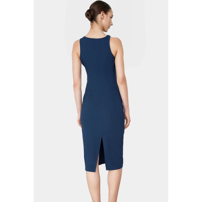 Bodycon Midi Elbise Şık Halter Yaka Nefes Alan Dokuma Kumaş Günlük ve Özel Günler İçin