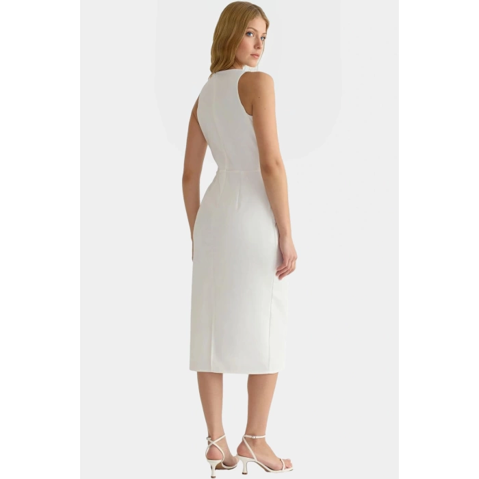 Bodycon Midi Elbise Şık Halter Yaka Nefes Alan Dokuma Kumaş Günlük ve Özel Günler İçin