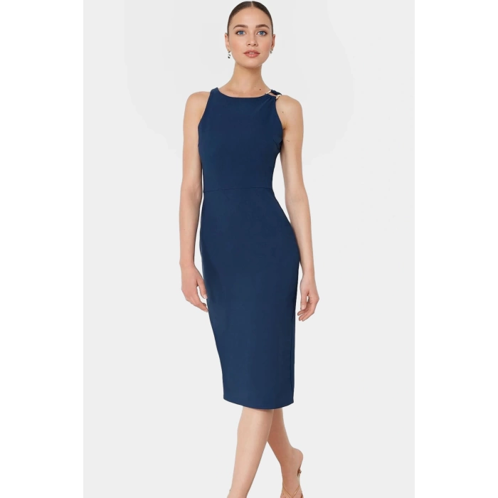 Bodycon Midi Elbise Şık Halter Yaka Nefes Alan Dokuma Kumaş Günlük ve Özel Günler İçin