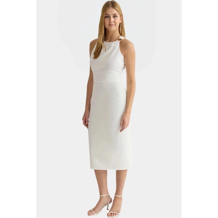 Bodycon Midi Elbise Şık Halter Yaka Nefes Alan Dokuma Kumaş Günlük ve Özel Günler İçin