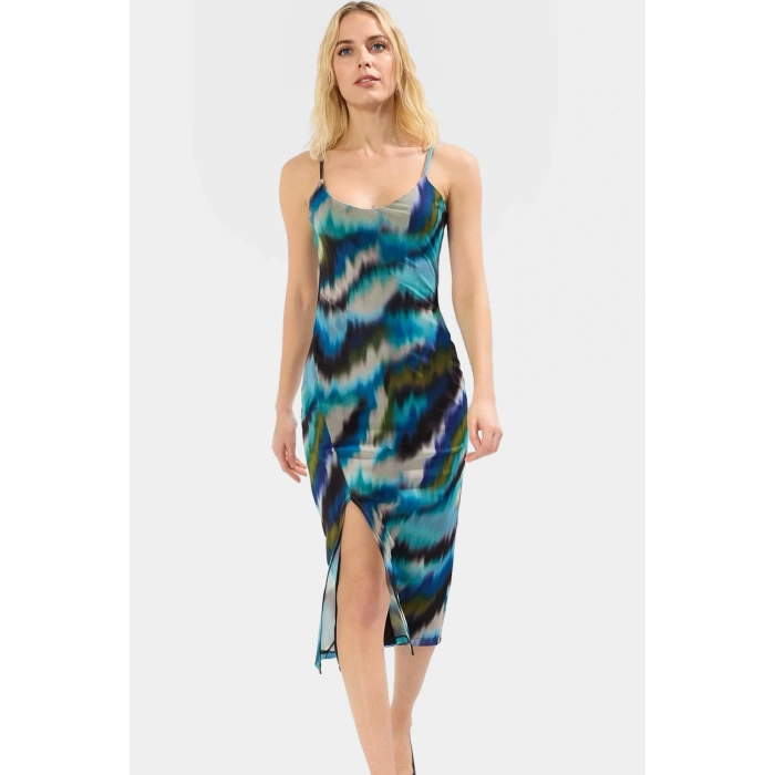 Bodycon Midi Elbise Tül Örme V Yaka Yazlık Soyut Desen Rahat Ve Şık Mükemmel Uyum