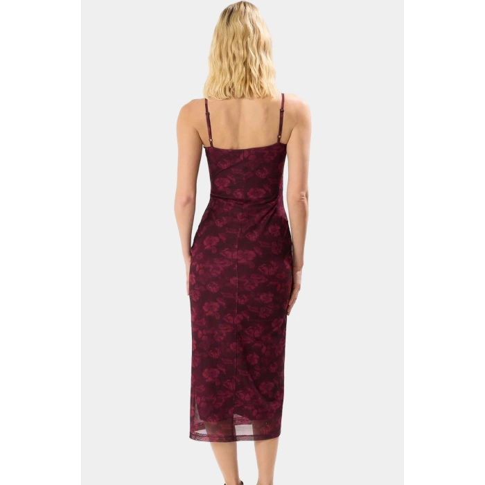 Bodycon Midi Elbise Tül Örme V Yaka Yazlık Soyut Desen Rahat Ve Şık Mükemmel Uyum