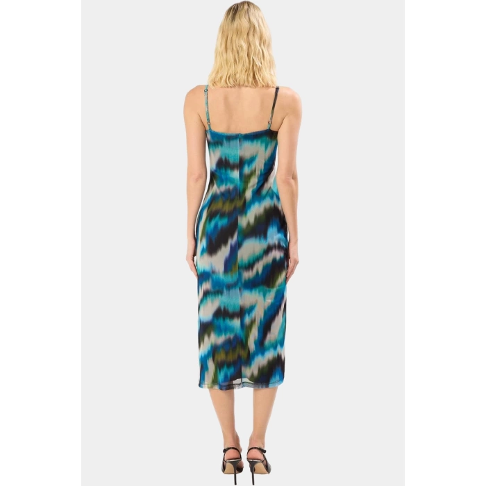 Bodycon Midi Elbise Tül Örme V Yaka Yazlık Soyut Desen Rahat Ve Şık Mükemmel Uyum
