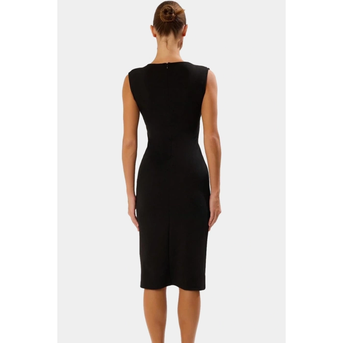 Bodycon Midi Elbise V Yaka Kemerli Scuba Krep Polyester Günlük Uzun Ömürlü Modern Stil