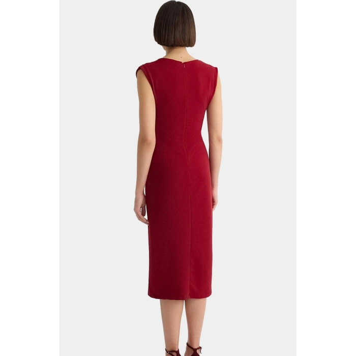 Bodycon Midi Elbise V Yaka Kemerli Scuba Krep Polyester Günlük Uzun Ömürlü Modern Stil