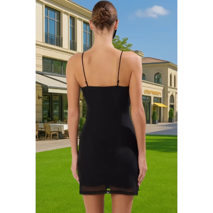 Bodycon Mini Abiye Elbise 3D Gül Aplike Detaylı Polyester Tül Kumaş Kaliteli İşçilik Şık Görünüm