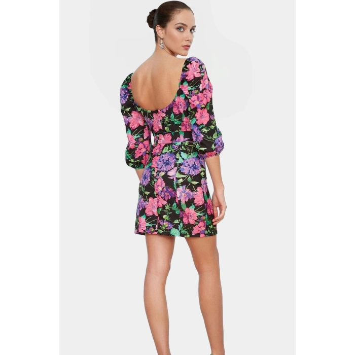 Bodycon Mini Elbise Polyester Queen Crep Dokuma Truvakar Kol Kemerli Profesyonel Görünüm