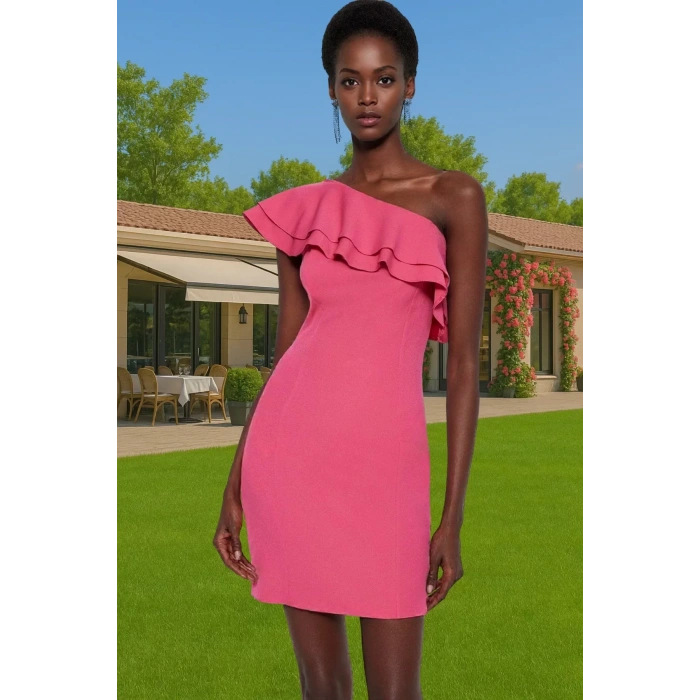 Bodycon Tek Omuz Mini Elbise Polyester Elastan Finike Yazlık Özel Tasarım Zarifane Tasarım
