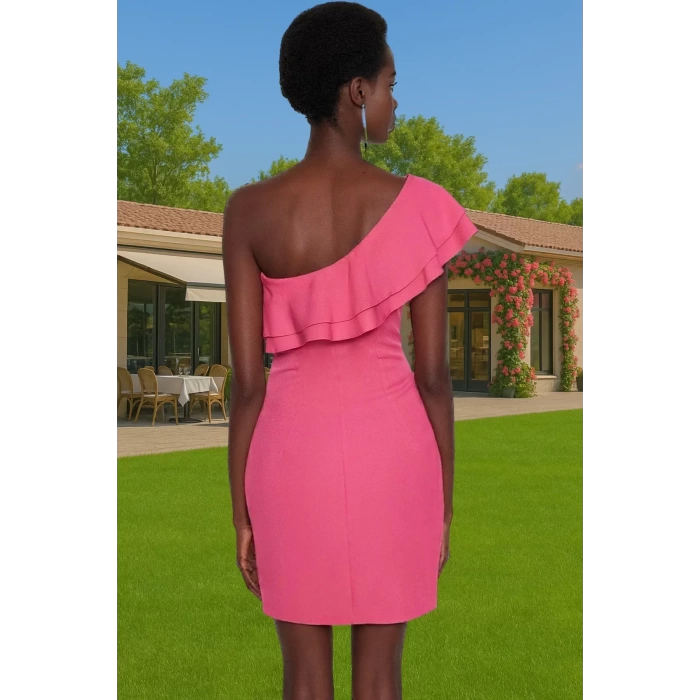 Bodycon Tek Omuz Mini Elbise Polyester Elastan Finike Yazlık Özel Tasarım Zarifane Tasarım