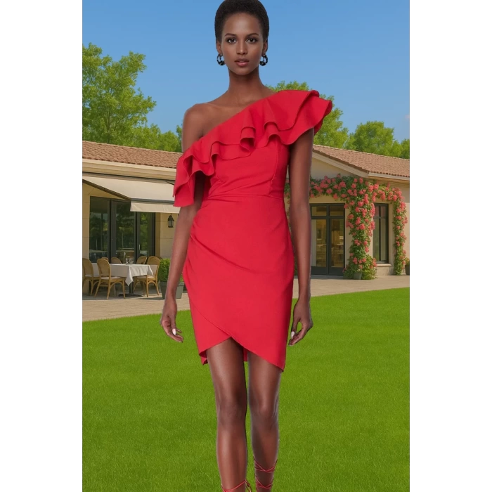 Bodycon Tek Omuzlu Mini Elbise Polyester Elastan Yazlık Şıklık Dayanıklı Malzeme Şık Görünüm