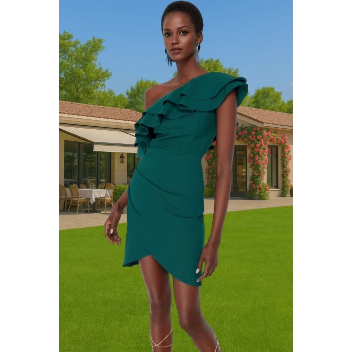 Bodycon Tek Omuzlu Mini Elbise Polyester Elastan Yazlık Şıklık Dayanıklı Malzeme Şık Görünüm