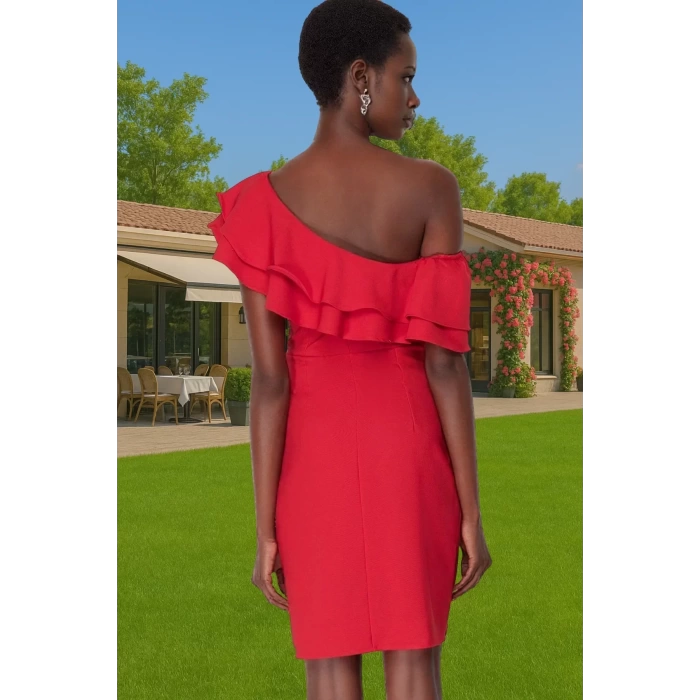Bodycon Tek Omuzlu Mini Elbise Polyester Elastan Yazlık Şıklık Dayanıklı Malzeme Şık Görünüm
