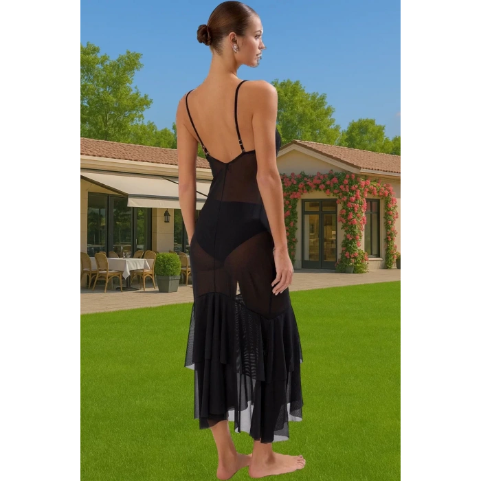 Bodycon V Yaka Maxi Plaj Elbisesi Örme Mesh Kumaş Yazlık Özenle Seçilmiş Yüksek Kalite Özel Tasarım