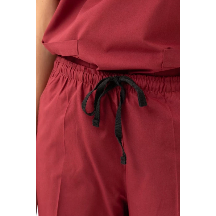 Bordos Terycotton Pantolon Is Gvenligi Uniforma Santolina Lastikli Bağcıklı Rahat Kesim Nefes
