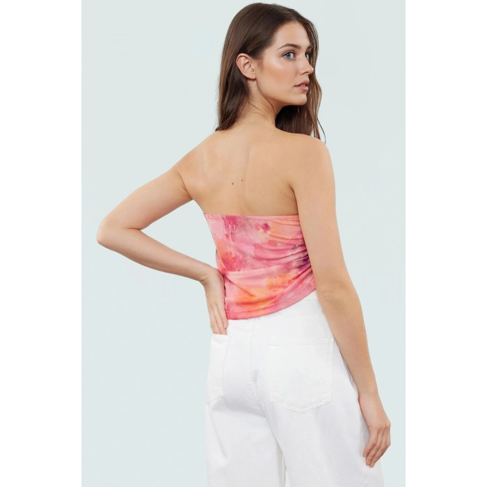 Boyundan Bağlamalı Crop Bluz Soyut Desenli Örme Tül Günlük Stil Yüksek Kalite