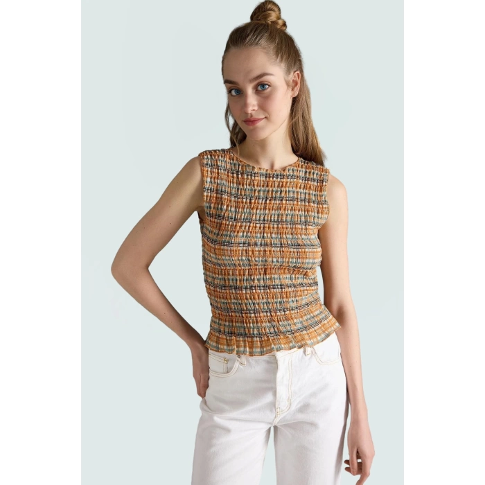 Bürümcük Örme Bluz Bisiklet Yaka Çok Polyester Yazlık Giyim Profesyonel Görünüm